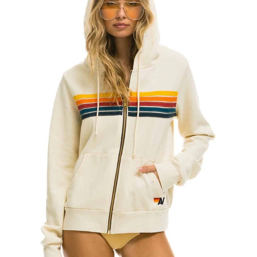 Aviator Nation vintage white zip hoodie